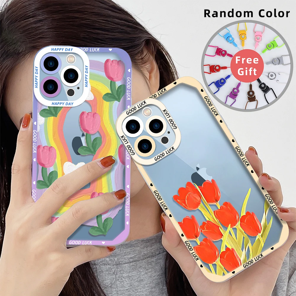 

Tulip Flower Phone Case for IPhone XS 12 13 11 Pro SE2020 7 8 Plus MAX Mini X XR Fundas Camera Protection Back Shell Covers