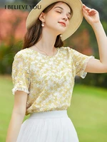 i believe you summer fashion woman blouses 2022 o neck lace hollow out pullover blouse floral short sleeve blouses 2212083932