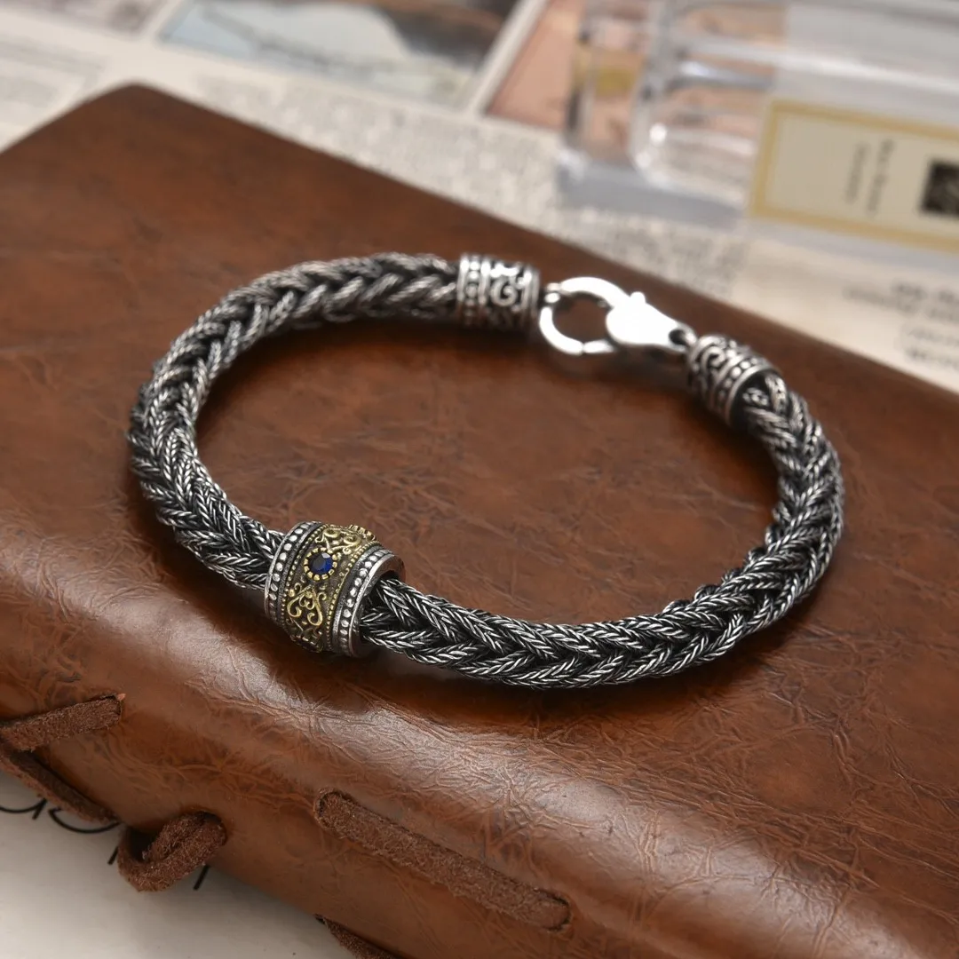 

Türkiye Transfer Bead Bracelet Male Silver 925 Handmade Couple Woven Hand Rope Female Silver Hand Jewelry Birthday Gift