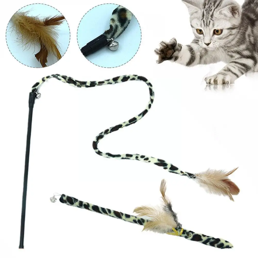 

Cat Toys Feather Leopard Pattern Cloth Kitten Cat Teaser Wire Chaser Play Toy Interactive Supplies Feather Pet Stick Toys T I7F1