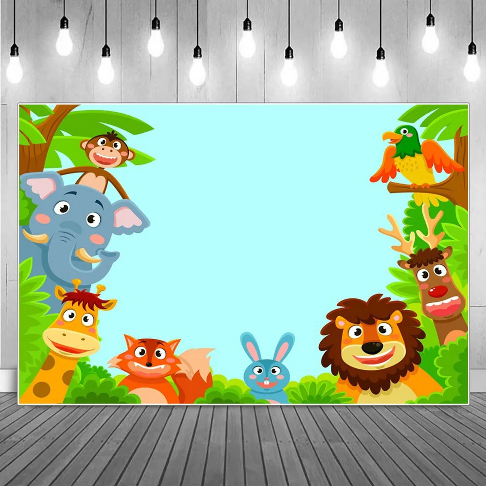 

Baby Animals Group Photography Backgrounds Custom Name Forest Leaves Kids Birthday Party Portrait Photographic Backdrop Props
