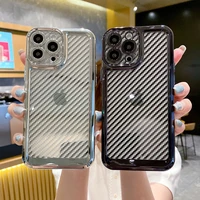 luxury plating carbon fiber texture transparent tpu phone case for iphone 13 12 11 pro xs max xr x 8 7 plus se 2022 2020 cover