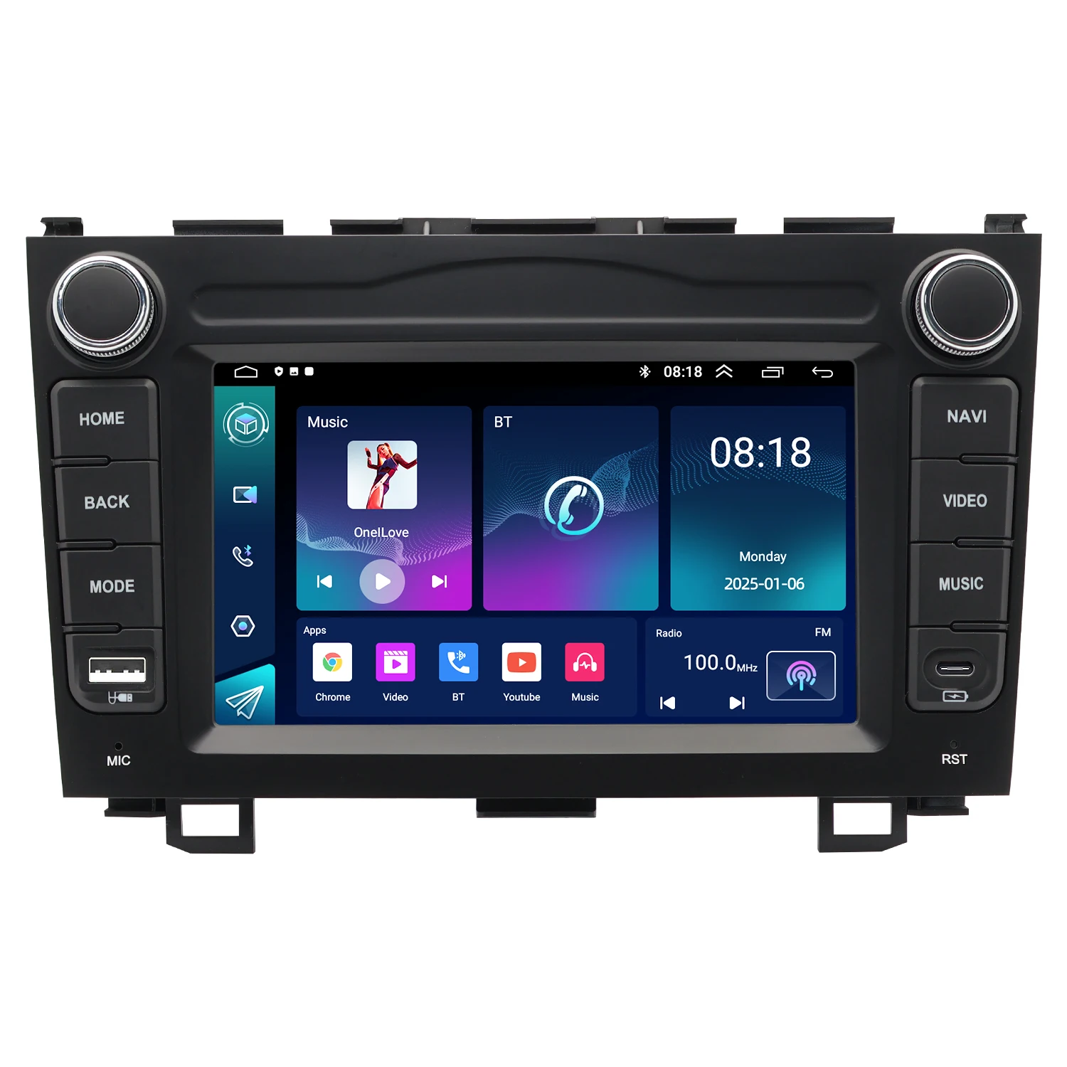 Фото 7-дюймовая автомобильная магнитола Android Type-C для Honda CRV-UT 2007-2011 с беспроводным CarPlay, Android Auto, GPS-навигацией, Bluetooth и управлением с руля №2