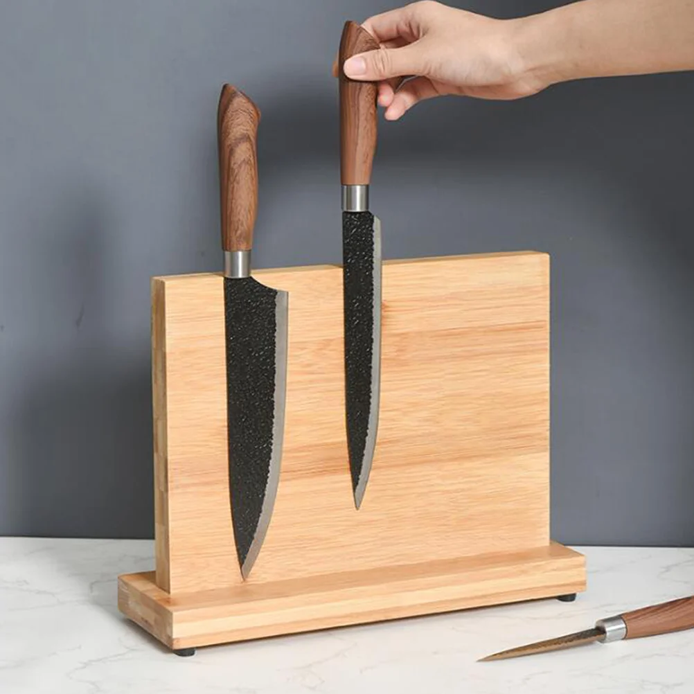 

Double Side Magnetic Knife Holder Stand Wood Eco-friendly Bamboo Block Strong Magnet Kitchen Gadgets Storage Stand Rack