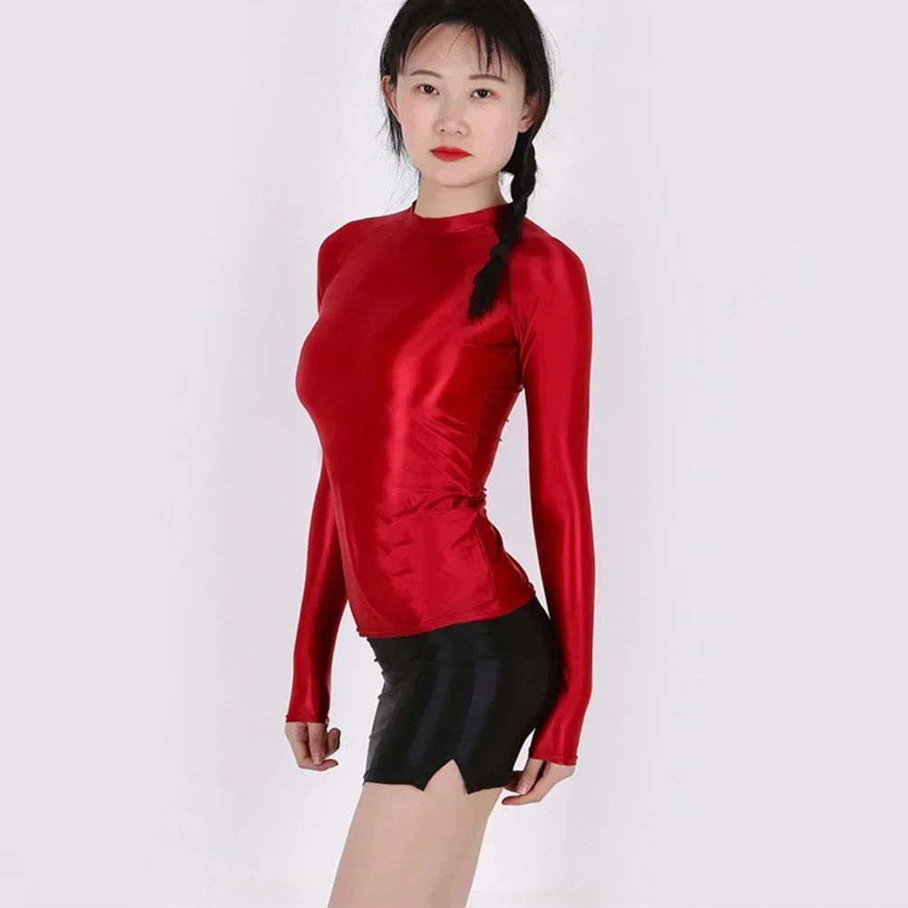 Женская масляная блестящая прозрачная сетчатая дышащая блузка с длинными