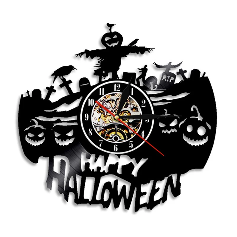 Dracula's Castle Handmade Wall Clock Halloween Dark Horror Home Decoration Gothic Vampire Bats Vintage Vinyl Record Wall Clock