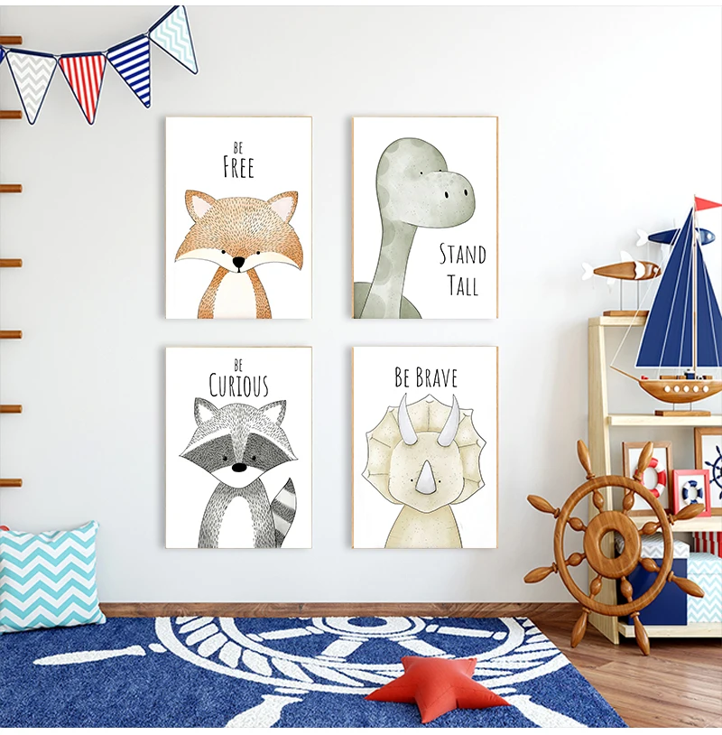 Мультяшные животные скандинавский постер настенное фото Лев слон детский сад