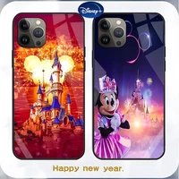 disney mickey castle phone case tempered glass for iphone 13 12 11 pro max mini x xr xs max 8 7 6s plus se 2020 shell fundas