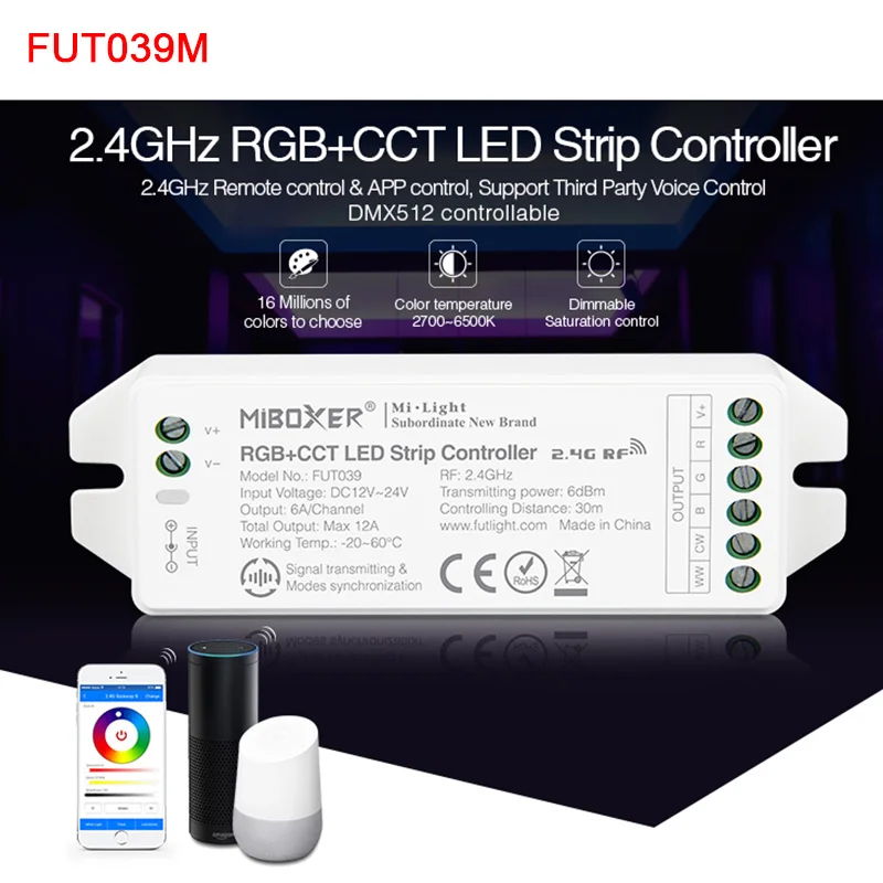 Miboxer 12V 24V Upgrade 2.4G LED Strip Controller Single Color/CCT/RGB/RGBW/RGB+CCT LightsTape Dimmer FUT039M DMX512 Controller