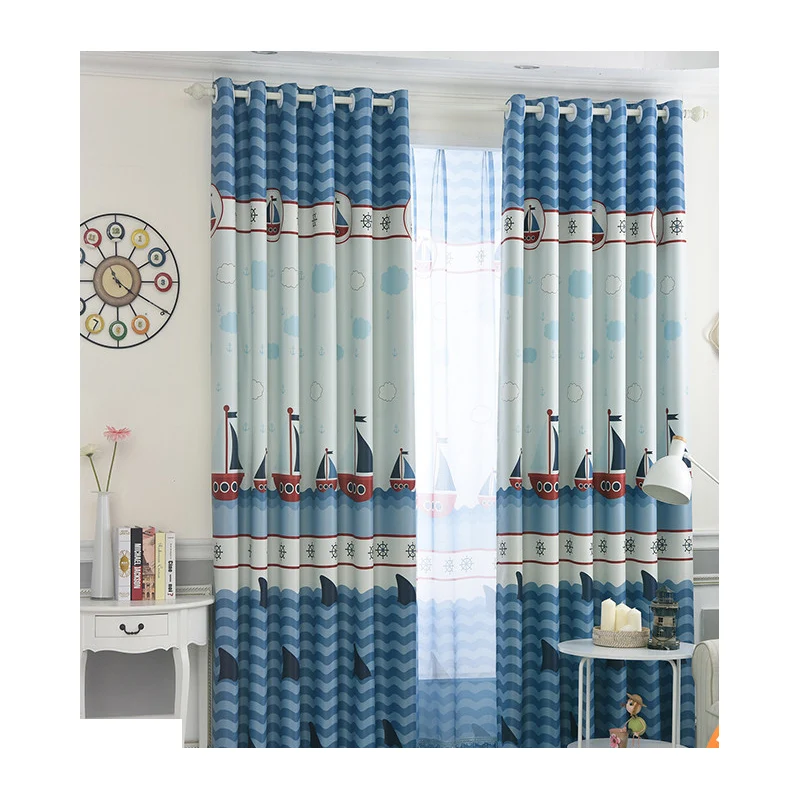 

Blue Blackout Curtains For Boys Bedroom Ocean Sea Boat Helm Curtains Kids Living Room Window Curtains Blinds Tulle Sheer A17