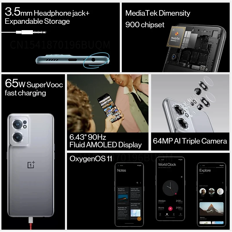 Najtaniej Wersja Globalna OnePlus Nord CE 2 CE2 5G Smartphone 8GB 128GB Telefony Komórkowe 65W Szybkie ładowanie MTK Dimensity 900 Android 64MP