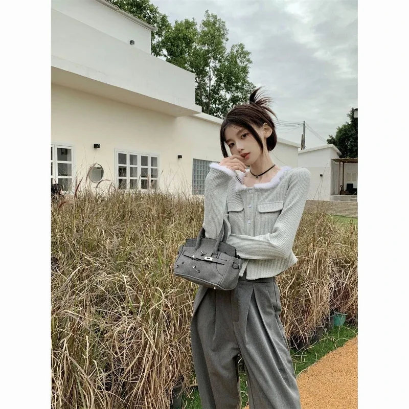 Нежный стильный дизайн с потертыми краями вязаный свитер для женщин французский