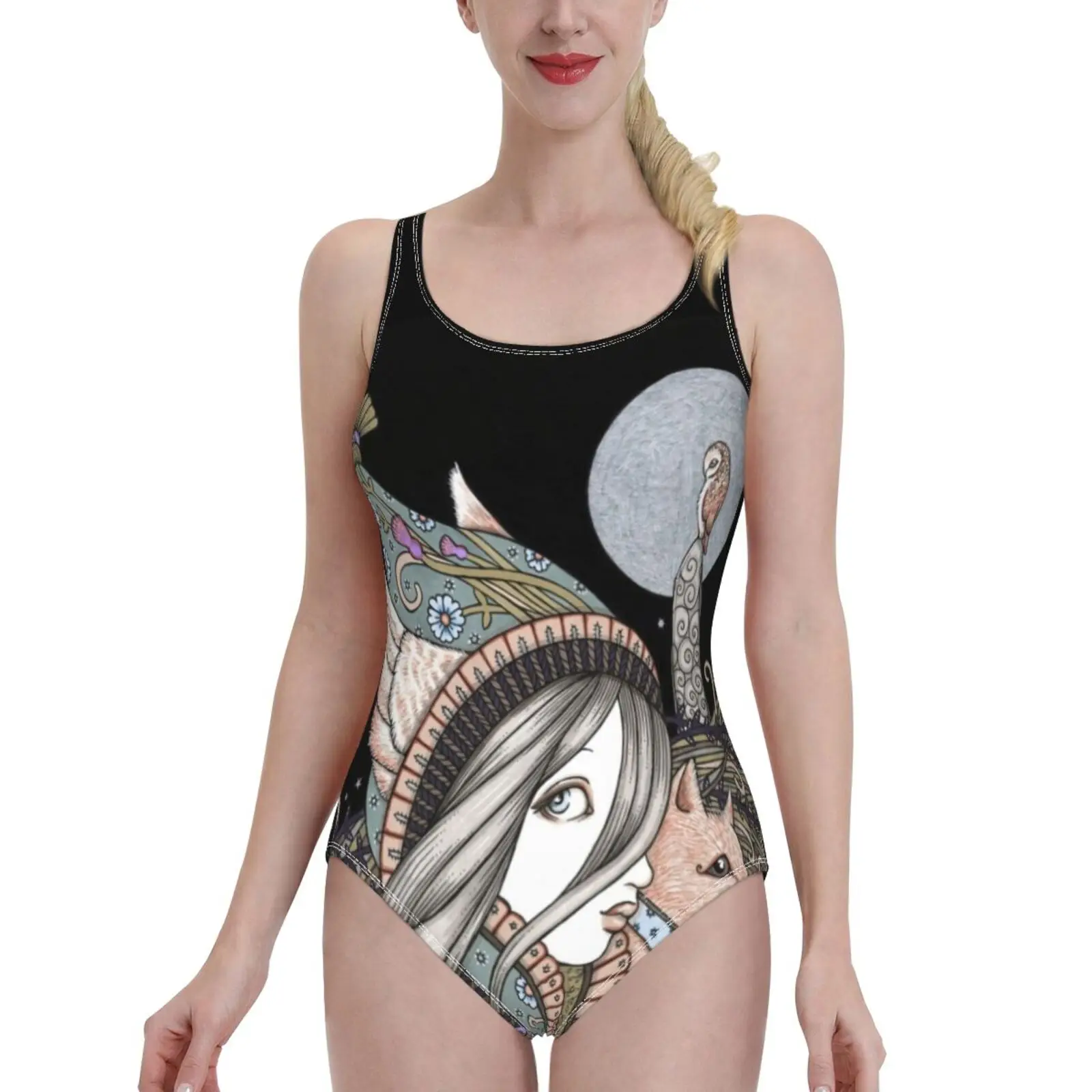 

Купальник женский слитный с принтом «Создание ночи»