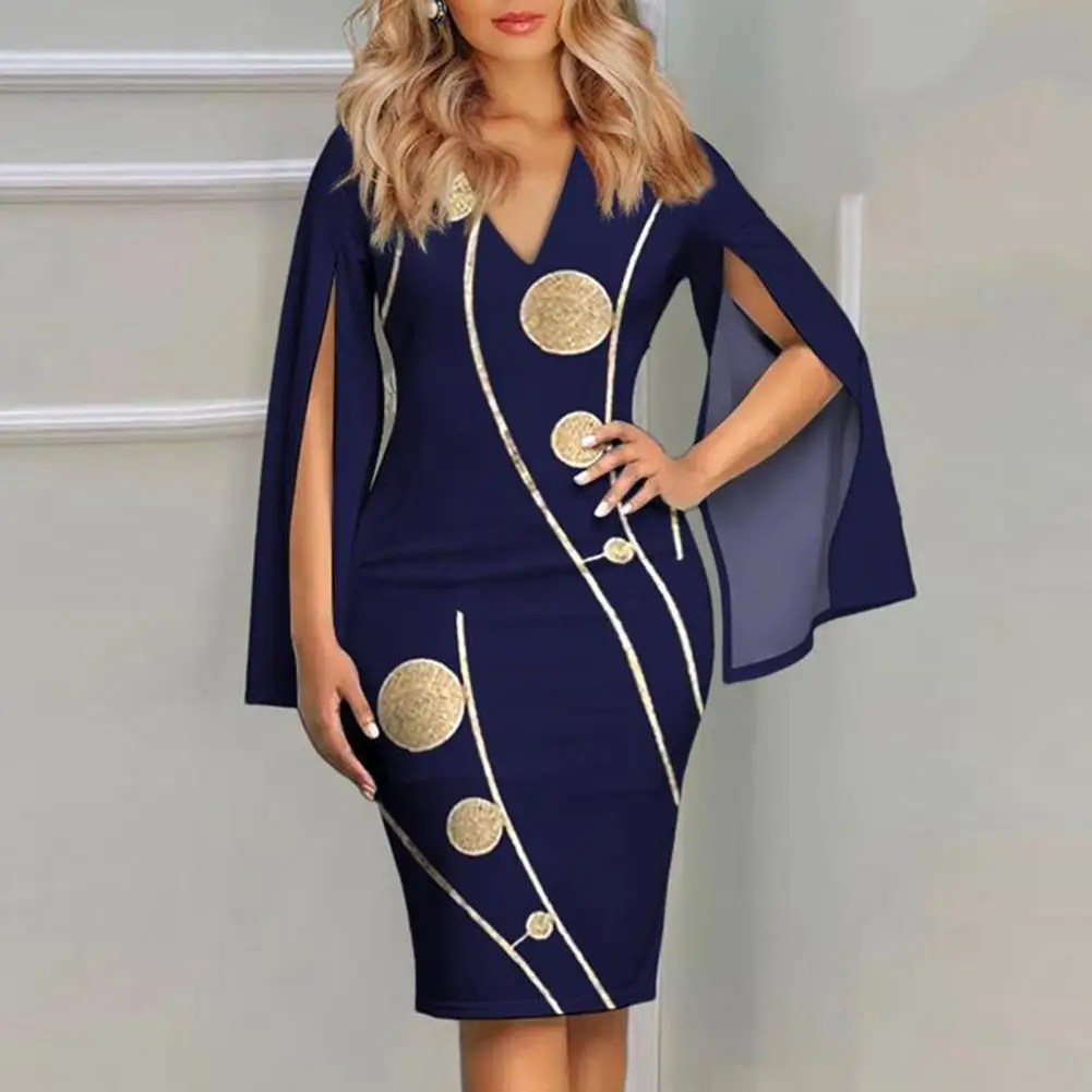 

Женское платье-миди с рукавом летучая мышь, элегантное платье-карандаш с принтом, весна-лето