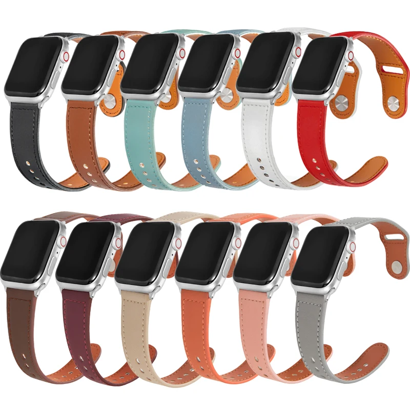 

1PC 100% Genuine Cow Leather loop WatchBand for Apple Watch 2/3/4/5/6 38/40mm 42/44mm Rivet Buckle Watch Strap S006