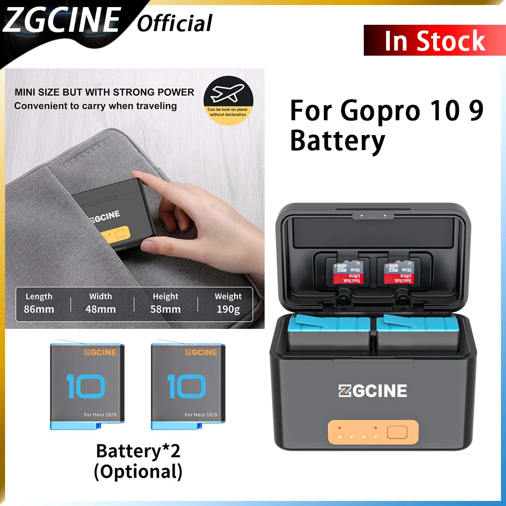 

ZGCINE PS-G10 Mini Charging Box For GoPro 10 9 Battery Power Bank Charger Smart Rechargeable 5200mAh Battery Storage Case