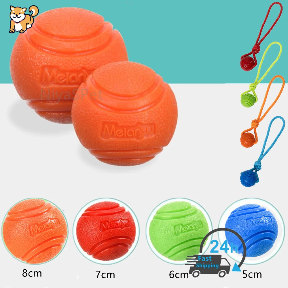

2023 Dog Ball Indestructible Chew Bouncy Rubber Ball Toys Pet Dog Toy Ball with String Interactive Toys for dog Puppy Games
