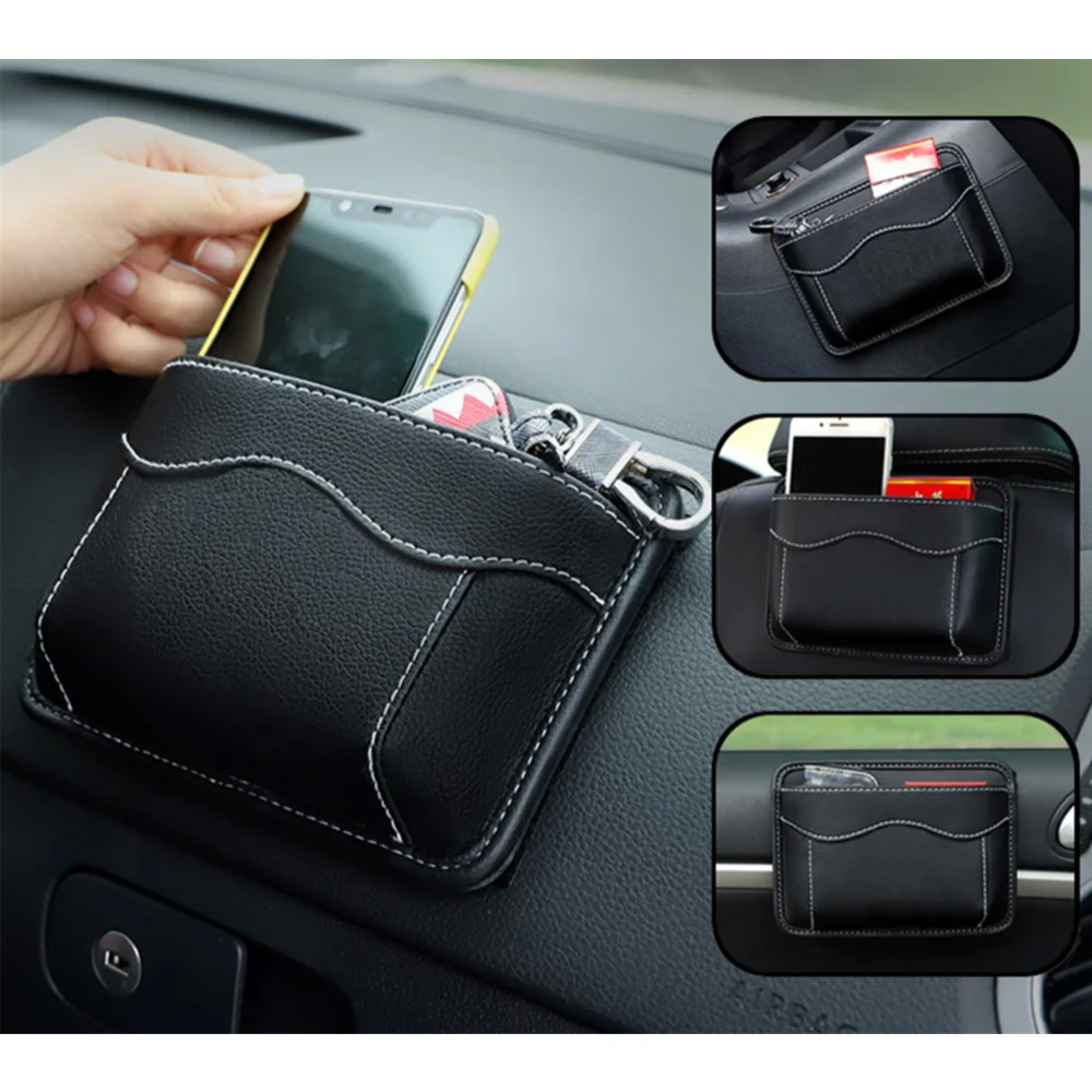 

PU Leather Interior Accessories Car Pouch Bags Organizer Car Storage Box Cards Mobile Phone Collecting Sticky Bag