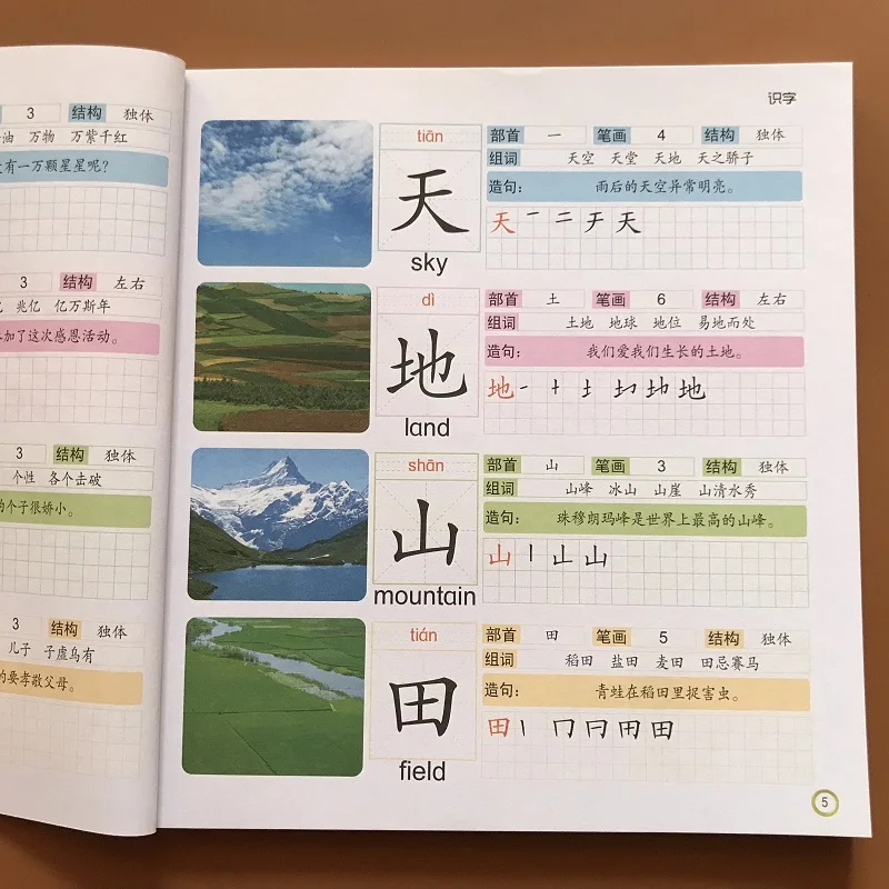 

New 1book Chinese Characters Learning Books Early Education for Preschool Kids Word Textbook with Pictures; Pinyin Sentences
