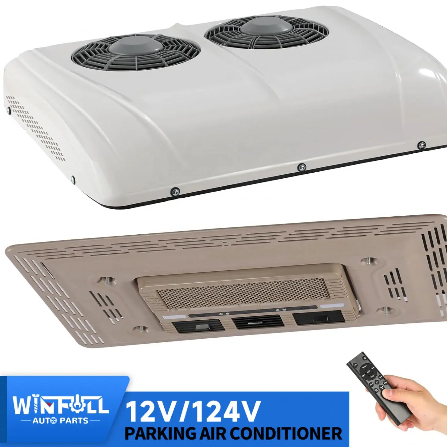 Фото Новый стояночный кондиционер WINFULL 24V R134a для автобусов, грузовиков, автодомов — двойные бесщеточные вентиляторы, 2500 Вт, охлаждение 13500 BTU, для модернизации/дооснащения №2