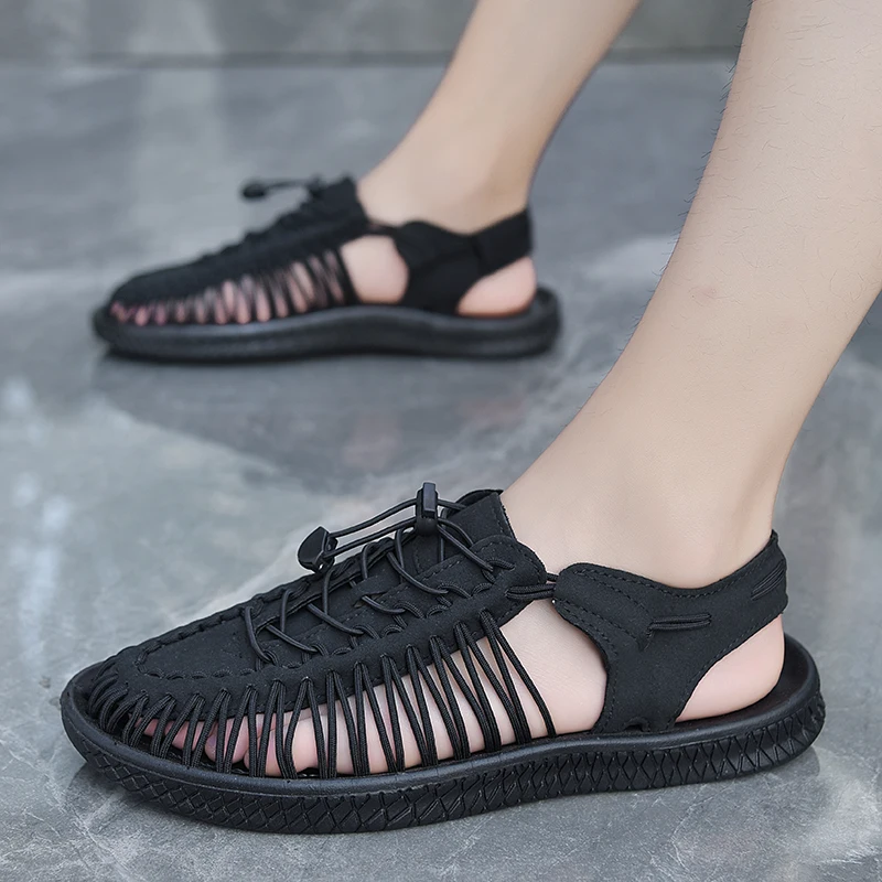 

Fashion Leisure Woven Men's Sandals Summer Breathable Soft Flat Gladiator Sandals Outdoor Light Beach Slip on Men Casual Shoes