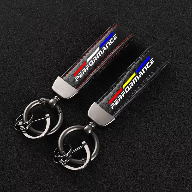 

New Carbon fiber Leather Car KeyChain Custom Rotating Horseshoe Key Rings for bmw e46 e90 e60 f10 f20 f30 f31 performance Car