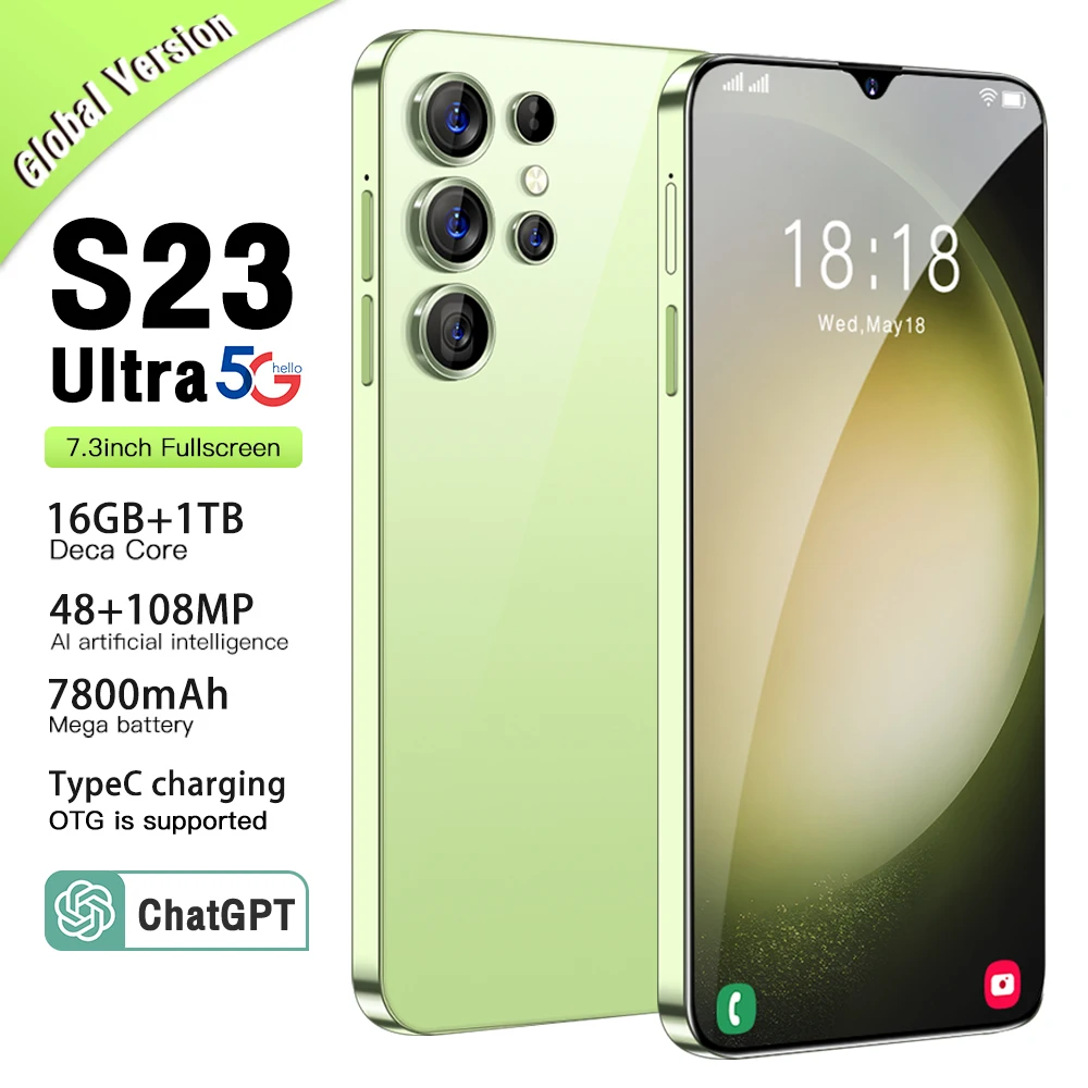 

Новый смартфон S23 с HD-экраном 6,8 дюйма, оригинальный телефон, телефон с двумя Sim-картами, Android 13, разблокированный, 72 МП, 6800 мАч