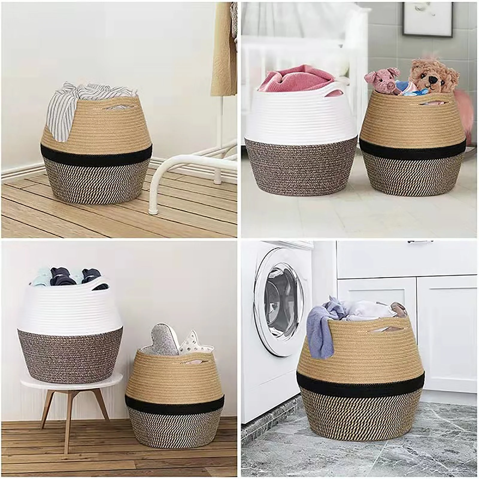 

Rope Blanket Dirty Laundry Basket Foldable Round Waterproof Organizer Bucket Clothing Children Toy Large Capacity Storage Home