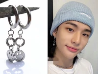 kpop stray kids huang xuanchen earrings personality european american japanese korean mens circle buckle smiley face earrings