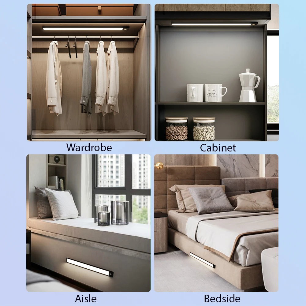 LED Night Light 20/30/40/60CM Motion Sensor Wireless USB Cabinet Night Light Wardrobe Lamp For Kitchen Cabinet Bedroom Wardrobe