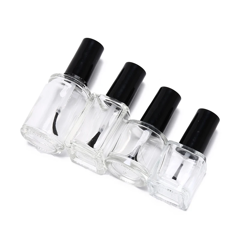 

10ml 15ml Empty Nail Polish Glass Bottle Clear Portable UV Gel Container Refilled Storage Box Square Round Makeup Tube Brush