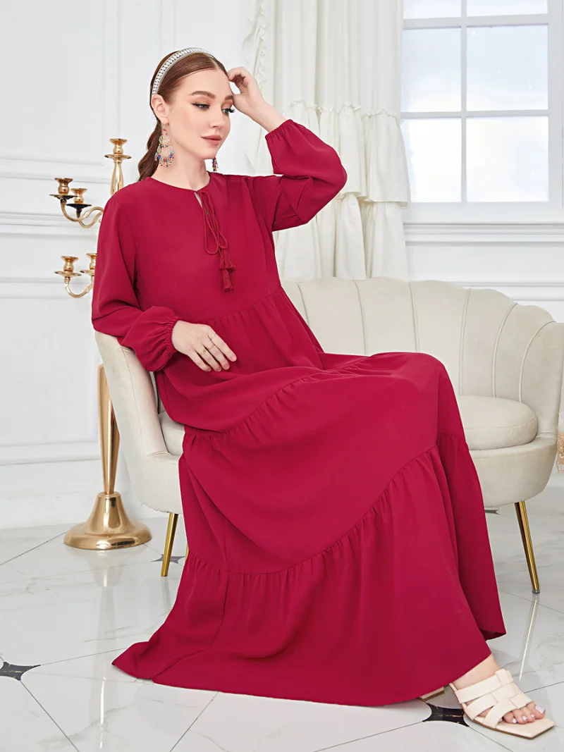 Muslim Dress Solid Color Robe Casual Abayas Women Dubai Vestido Elegant Ramadan Dresses Eid 2023 Middle East Turkey Dubai