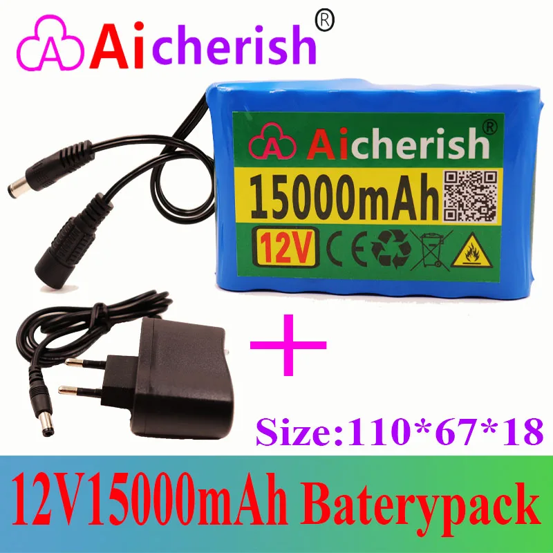 

18650 Battery 12V 15Ah 15000Mah Lithium Ion Li-Ion Rechargeable 3S2P With 12.6V Charger + Bms Batteries Pack Protection Board
