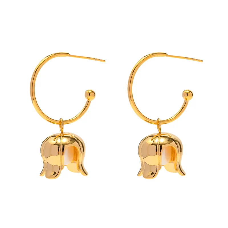 

Minar INS Fashion Metallic Freshwater Pearl Lily of The Valley Dangle Earrings for Women 18K Gold Plated Brass C Shaped Earring