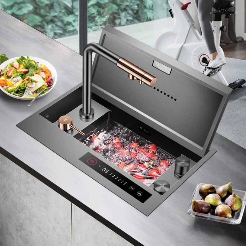 

Intelligent kitchen purification sink Multi-function with cover plate Small single sink 304 stainless steel concealed sink