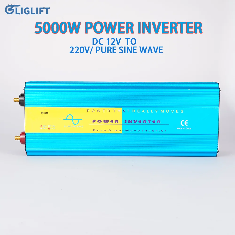 

5000W Car Inverter Pure Sine Wave Inverter DC12V to AC220V Voltage Transformer 2USB Power Converter Household Solar Converter