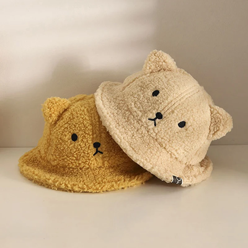 

Autumn Winter Baby Bucket Hat Cute Bear Ear Newborn Panama Cap Warm Solid Color Kids Baby Boys Girls Beanie Hat Infant Stuff