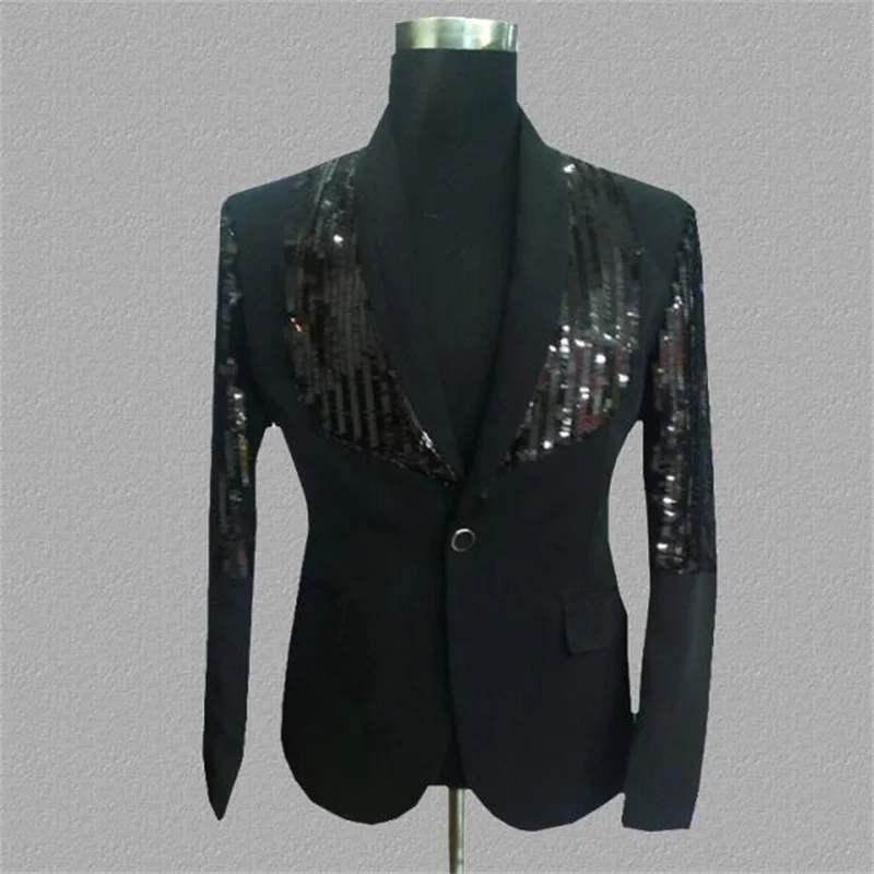 Sequins blazer men suits designs jacket mens stage costumes for singers clothes dance star style dress punk rock masculino black