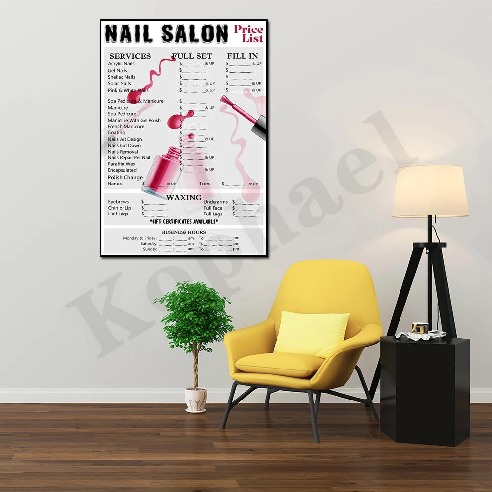 Модный дизайн для маникюрного салона прайс-лист на стену искусство печать