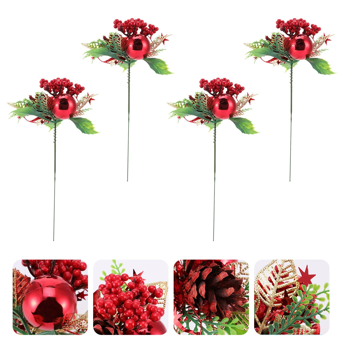 

4pcs Christmas Decor Tree Cuttings Plastic Pine Cones Red Fruit Plastic Decor