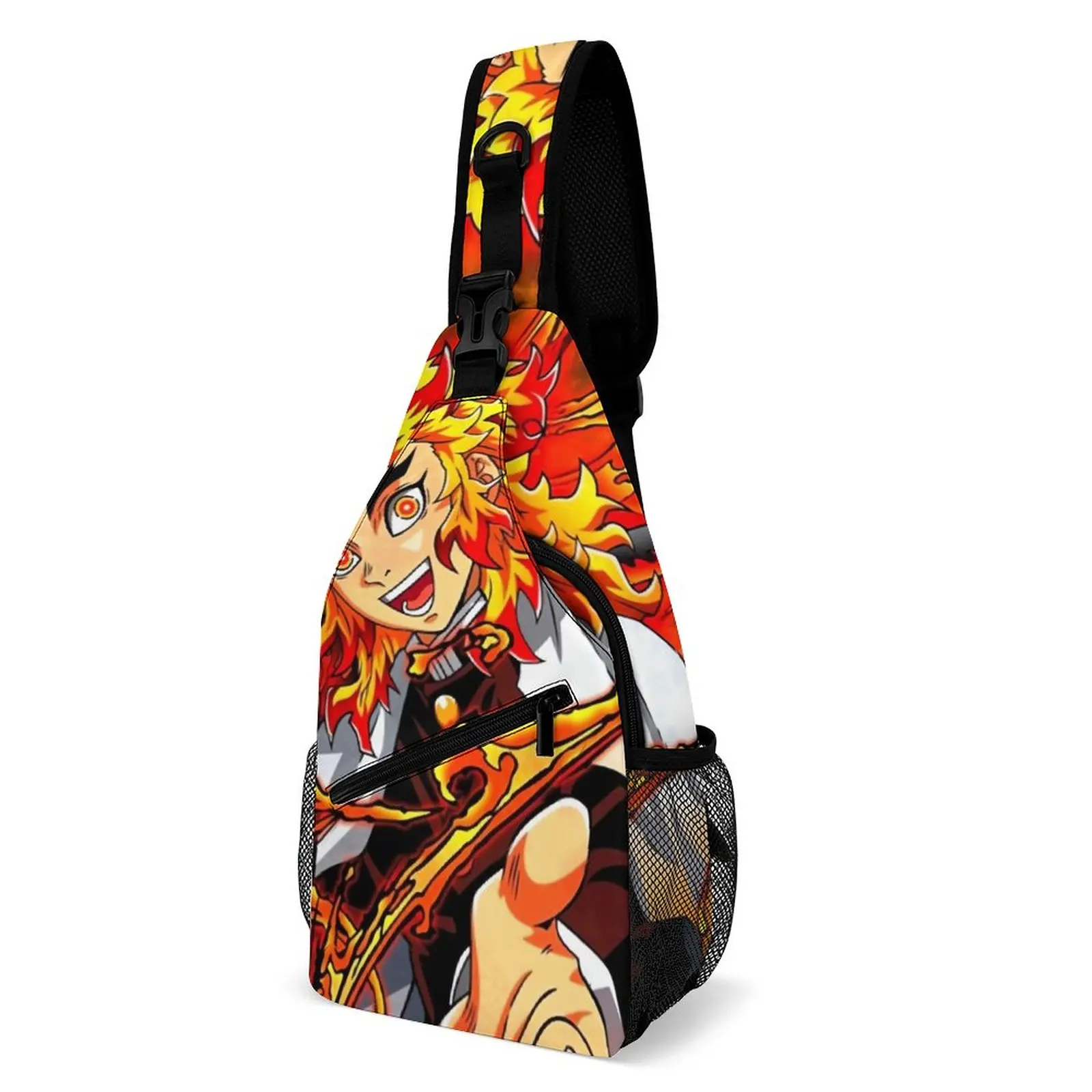 

Demon Slayer Chest Bags Men The Flame Hashira Print Shoulder Bag Cool University Small Bag Travel Running Sling Bags