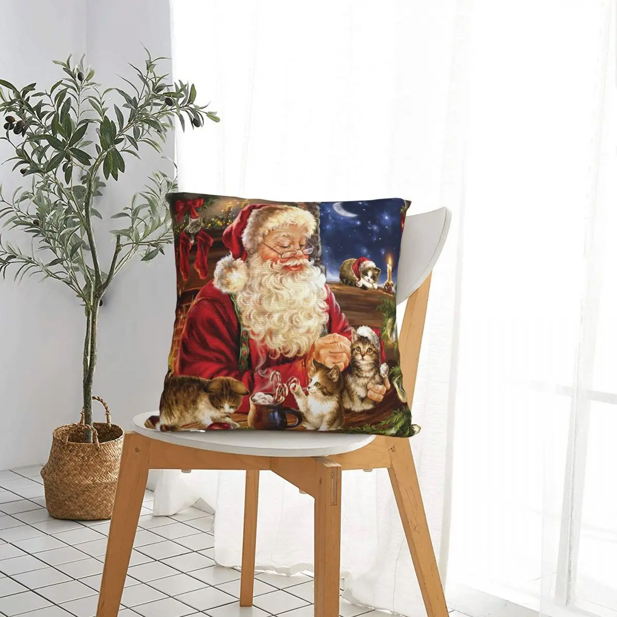 Новогодние наволочки с надписью &quotMerry Christmas&quot &quotСанта&quot &quotМилая кошка&quot