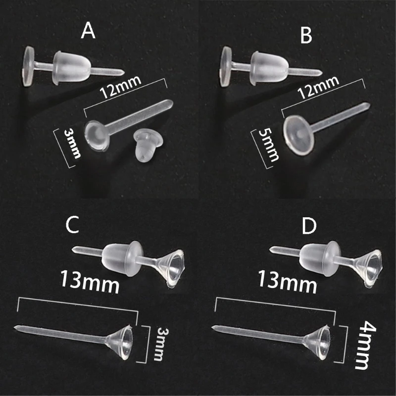 

100 Set Earrings Simple Plastic Clear Ear Pins Needle and Resin Earring Backs DIY Earrings Accessories