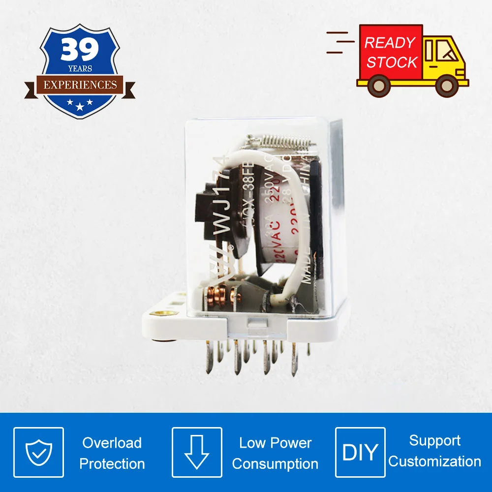 

WJ174-30A MS845 High-Quality Coil Power Relay 3NO 3NC 11 Pins jqx-38f DC24V DC12V AC220V AC110V inverter With Socket Base