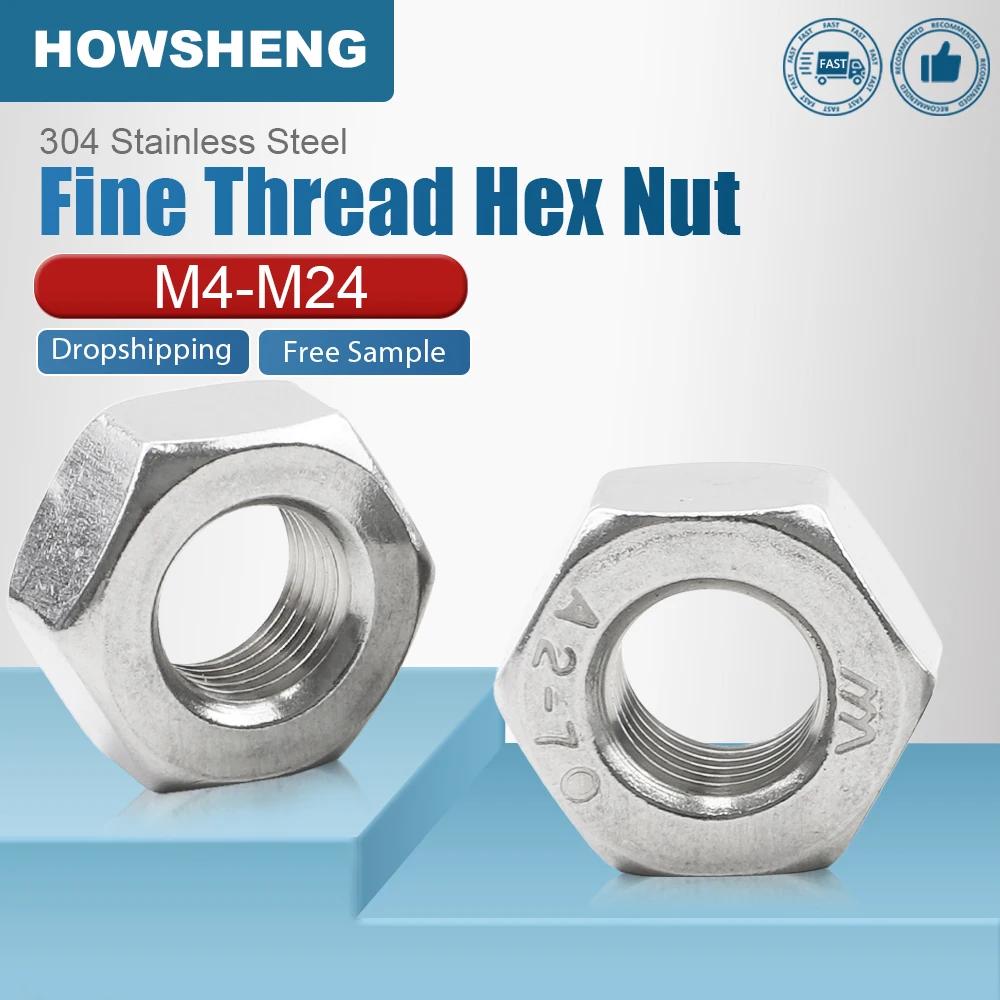 

Шестигранная гайка HOWSHENG с мелкой резьбой M4 M5 M6 M8 M10 M12 M14 M16 M18 M20 M22 M24 Шестигранные гайки из нержавеющей стали GB6171