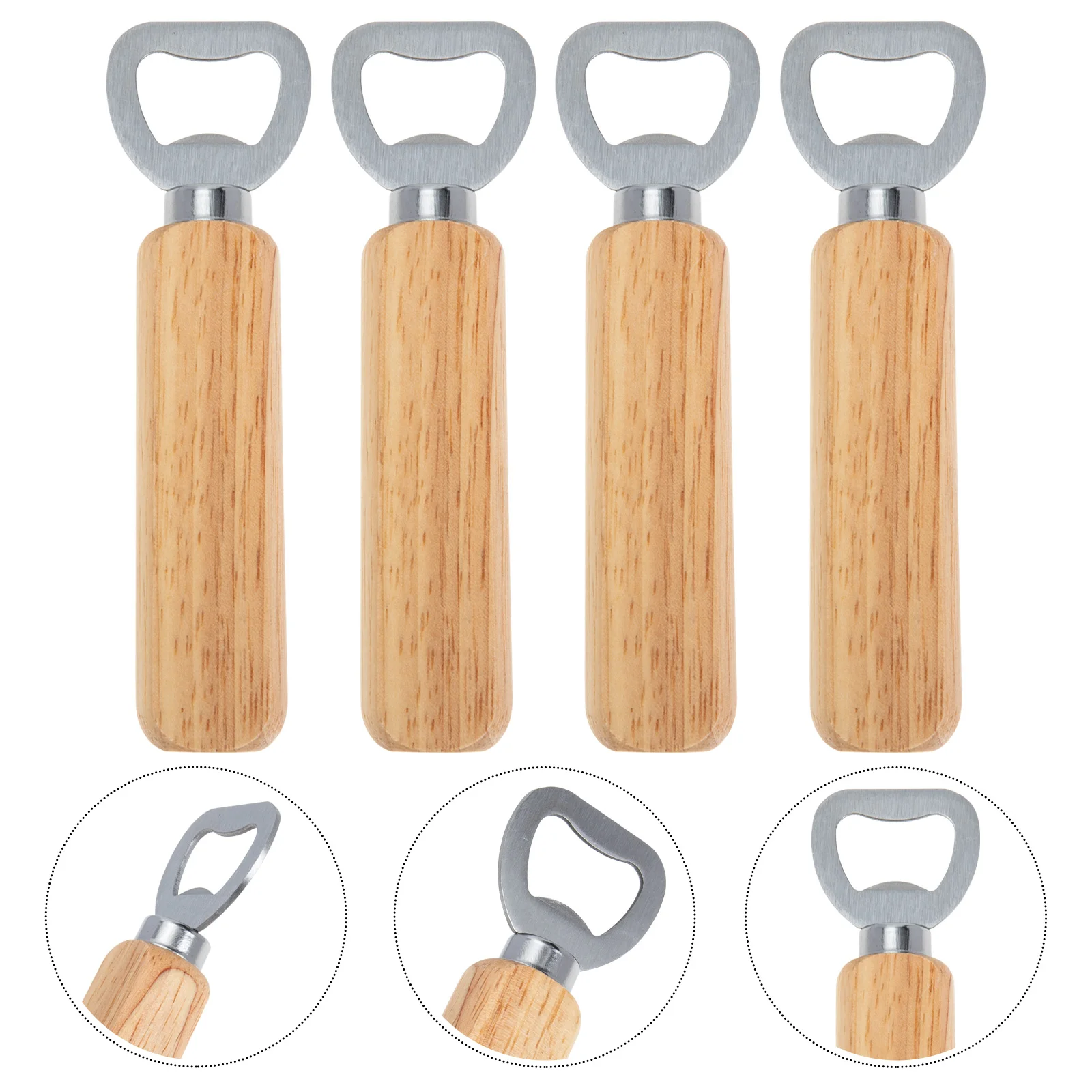 

4pcs Wooden Handled Beer Bottle Opener Bottle Lid Lifter Beer Opening Tool
