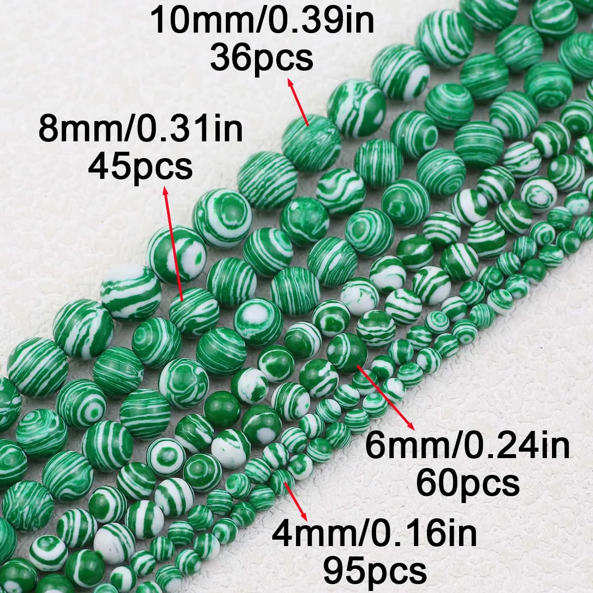 Зелено-белые полосатые синтетические малахитовые круглые свободные бусины 4/6/8/10