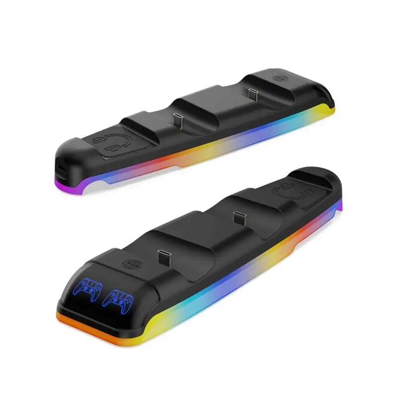 Док-станция для контроллеров PS5 Slim с RGB-подсветкой, двойная зарядная док-станция для геймпадов (art.: 3920d87f958d8) - 3920d87f958d8