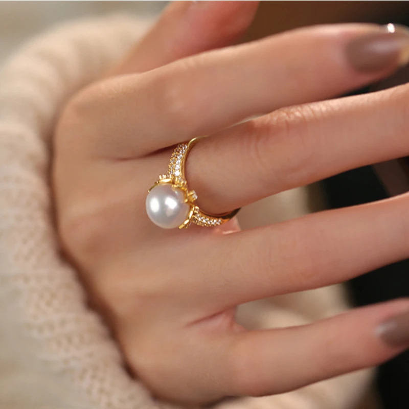 Женское Открытое кольцо с пресноводным жемчугом обручальное полым покрытое