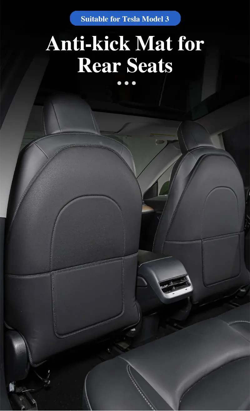 

For Tesla Model 3 Y Seat Back PU Leather Seat Back Kick Protectors Kick Mats Leather Styling Accessories Decoration